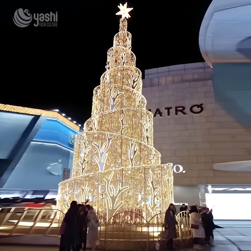 Giant Wire Frame Sphere Christmas Tree LED Motif Light, Outdoor Waterproof Commercial Christmas Light Sculpture for Plaza & Shopping Mall