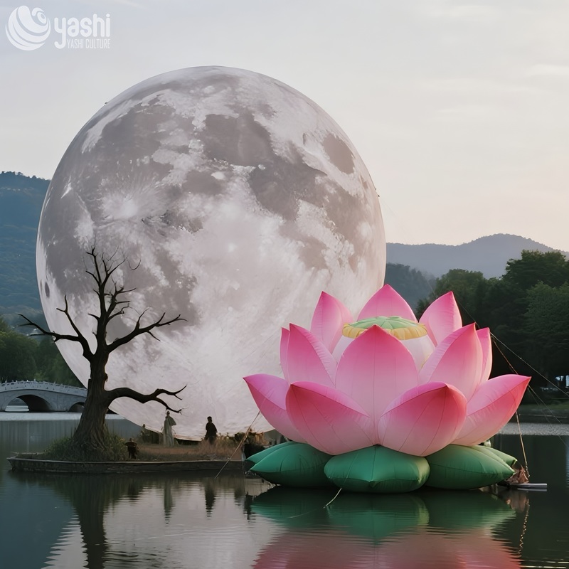 LED Verlichting Opblaasbare Decoraties Buiten Reusachtige Maan Lotusbloem Ballonnen