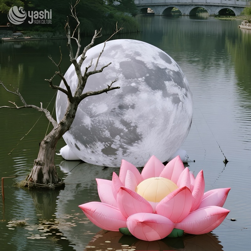 LED Verlichting Opblaasbare Decoraties Buiten Reusachtige Maan Lotusbloem Ballonnen