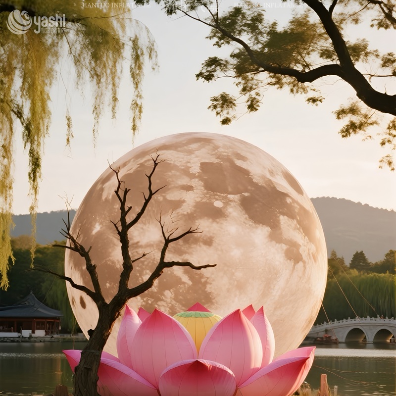 LED Verlichting Opblaasbare Decoraties Buiten Reusachtige Maan Lotusbloem Ballonnen