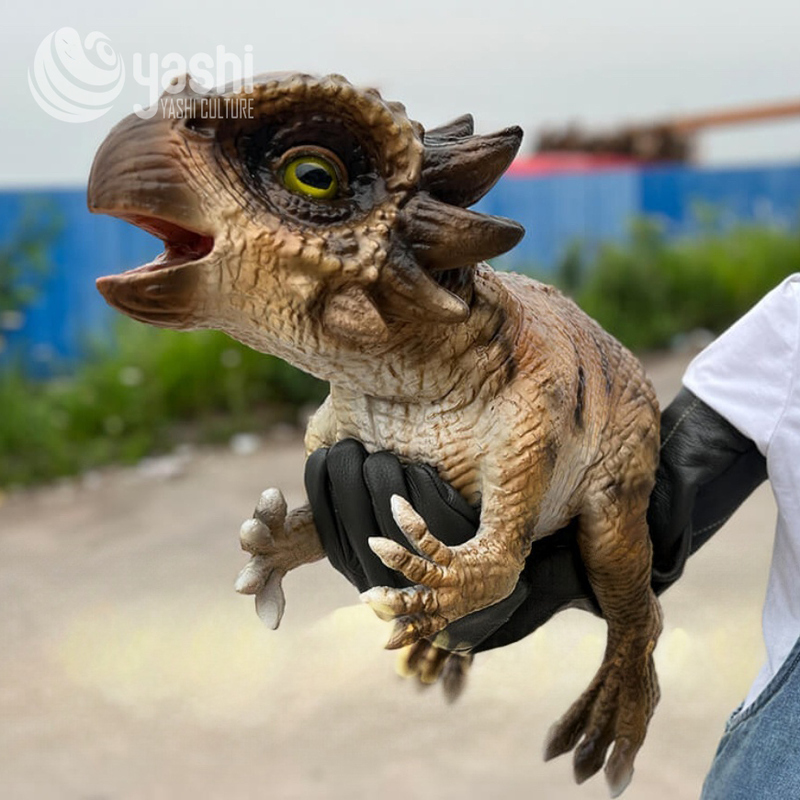 Realistic Silicone Baby Dinosaur Hand Puppet For Party Parent Child Interaction