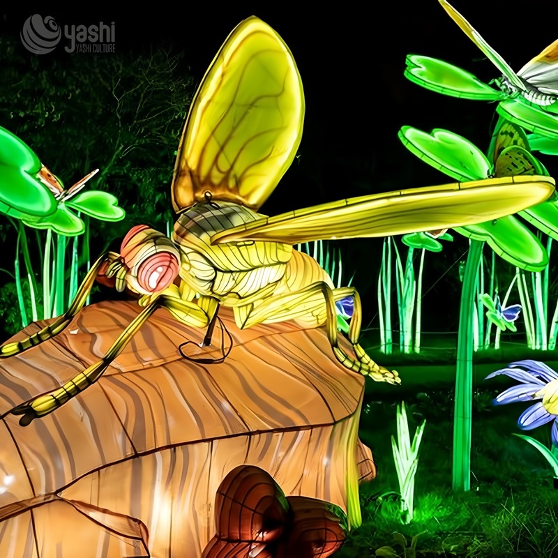 Custom Giant Wasp Insect Zigong Lantern, Large Bug With Foliage LED Light Sculpture, Waterproof Outdoor Garden & Zoo Festival Light Installation