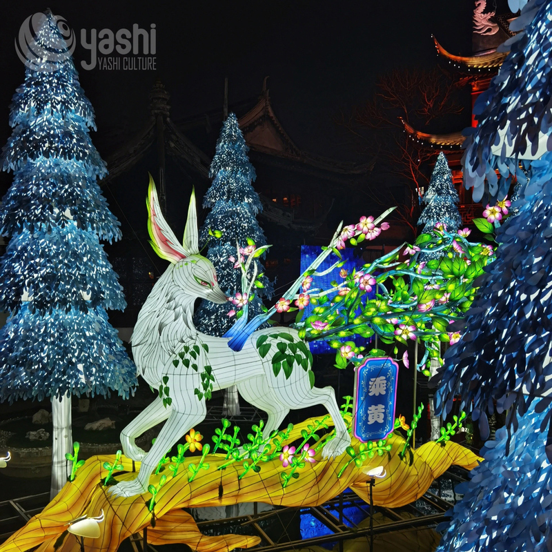Custom Mythical Deer LED Lantern, Fantasy Fairy‑tale Animal Light Sculpture with Floral Scene for Cultural Theme Lantern Festival