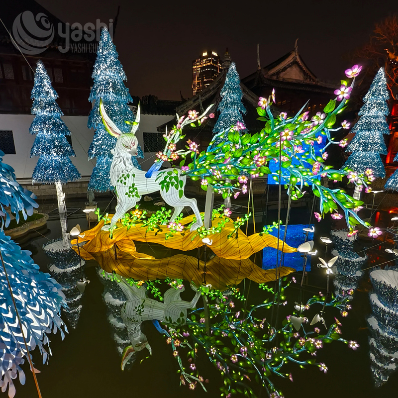 Custom Mythical Deer LED Lantern, Fantasy Fairy‑tale Animal Light Sculpture with Floral Scene for Cultural Theme Lantern Festival