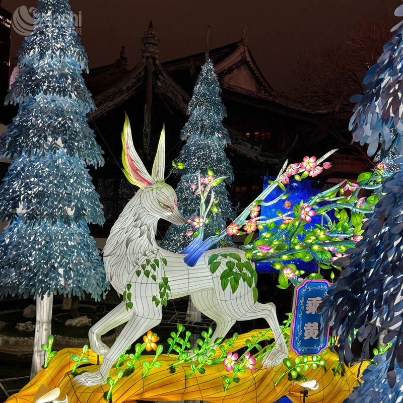 Custom Mythical Deer LED Lantern, Fantasy Fairy‑tale Animal Light Sculpture with Floral Scene for Cultural Theme Lantern Festival