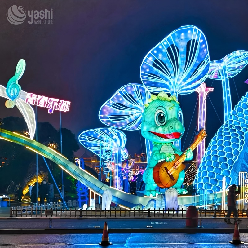 Custom Water Dinosaur Undersea Theme Zigong Lantern Set, Giant Plesiosaur Ocean Coral LED Light Sculpture, Waterproof Floating Outdoor Festival Light Installation