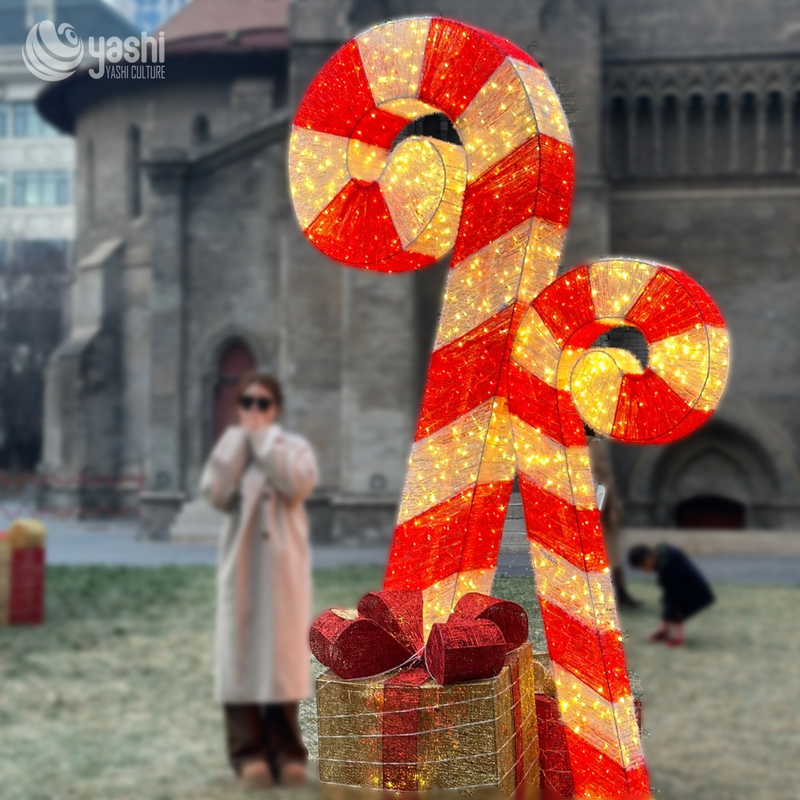 Giant Candy Cane LED Light Sculpture Set, Outdoor Christmas Candy Cane Motif Lights for Walkway Decor