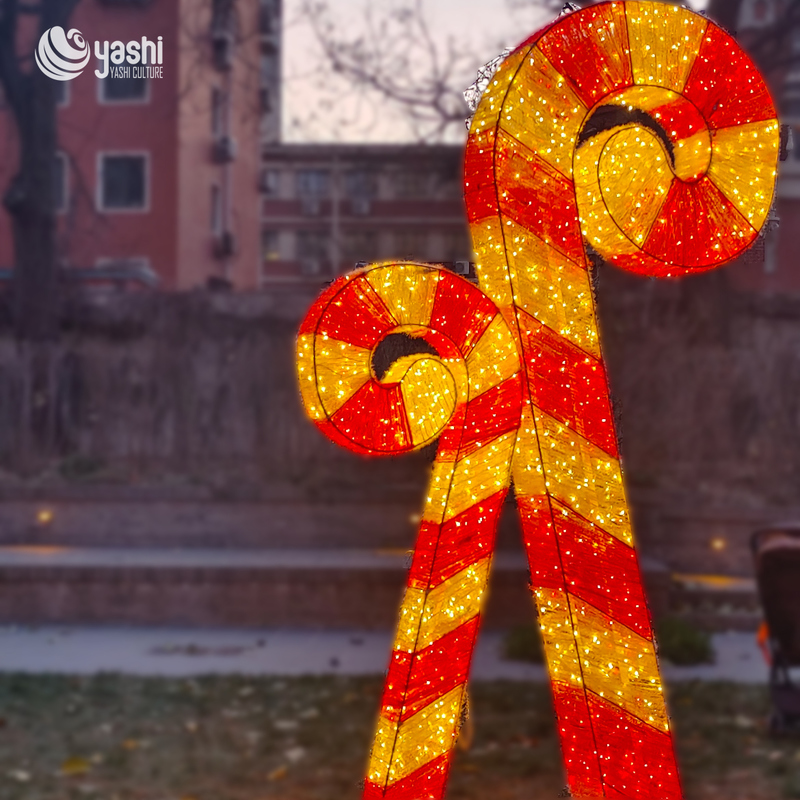 Giant Candy Cane LED Light Sculpture Set, Outdoor Christmas Candy Cane Motif Lights for Walkway Decor