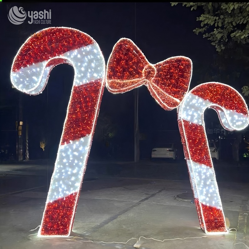 Giant Candy Cane LED Light Sculpture Set, Outdoor Christmas Candy Cane Motif Lights for Walkway Decor