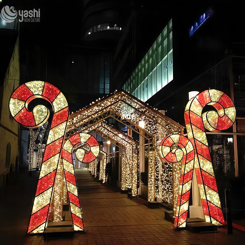Giant Candy Cane LED Light Sculpture Set, Outdoor Christmas Candy Cane Motif Lights for Walkway Decor