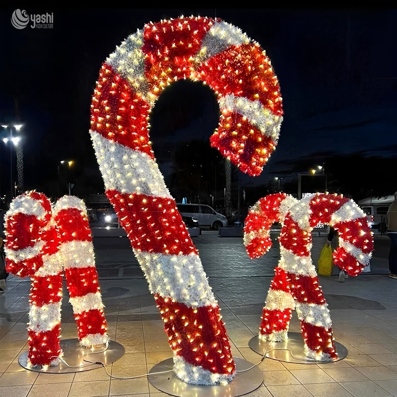 Giant Candy Cane LED Light Sculpture Set, Outdoor Christmas Candy Cane Motif Lights for Walkway Decor