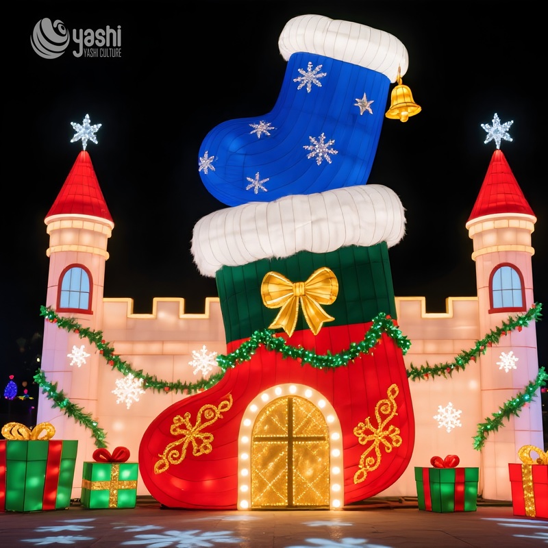 Custom Christmas Train Theme Light Arch, Giant Santa Snowman LED Lantern Arch for Park Holiday Light Festival