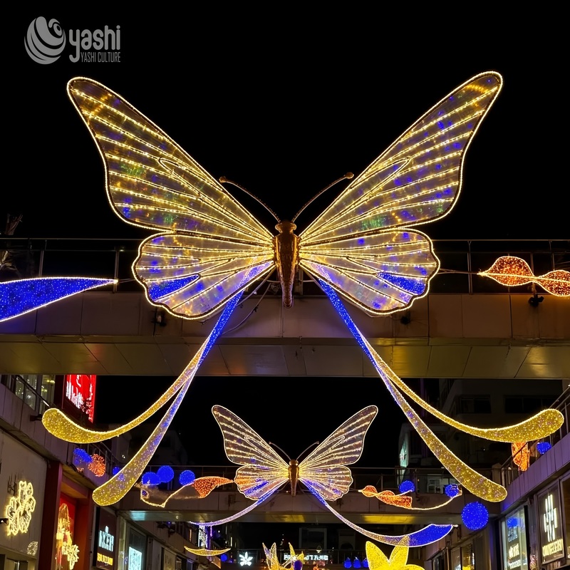 Custom Giant LED Butterfly Light Sculpture, Outdoor Hanging Butterfly Arch Light for Street Shopping Mall Festival Decoration
