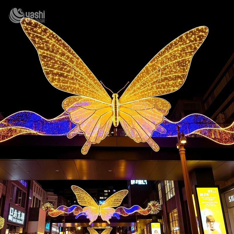 Custom Giant LED Butterfly Light Sculpture, Outdoor Hanging Butterfly Arch Light for Street Shopping Mall Festival Decoration