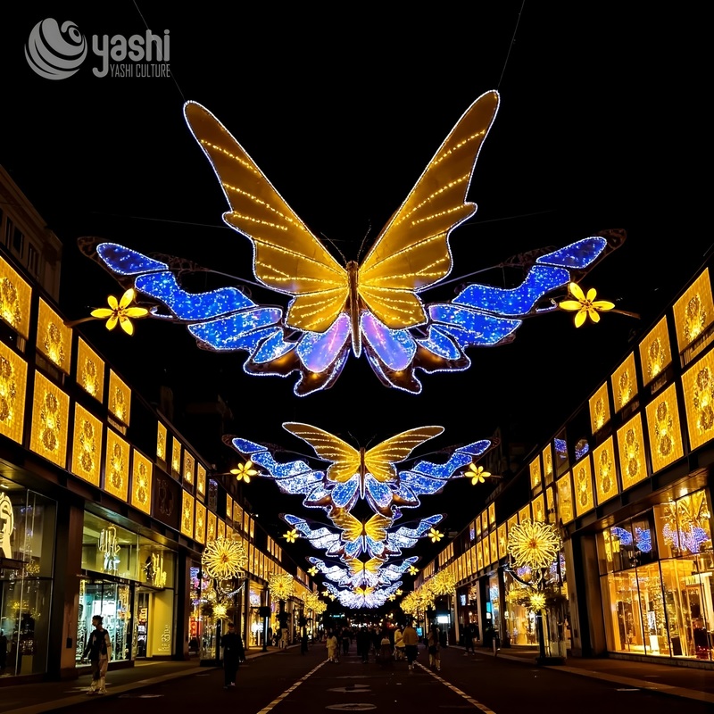 Custom Giant LED Butterfly Light Sculpture, Outdoor Hanging Butterfly Arch Light for Street Shopping Mall Festival Decoration