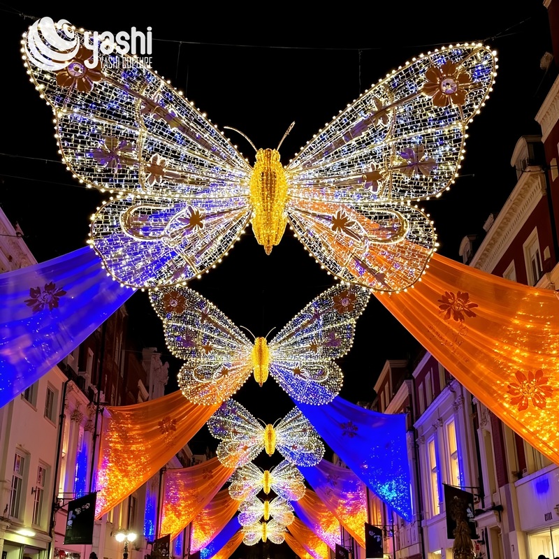 Custom Giant LED Butterfly Light Sculpture, Outdoor Hanging Butterfly Arch Light for Street Shopping Mall Festival Decoration