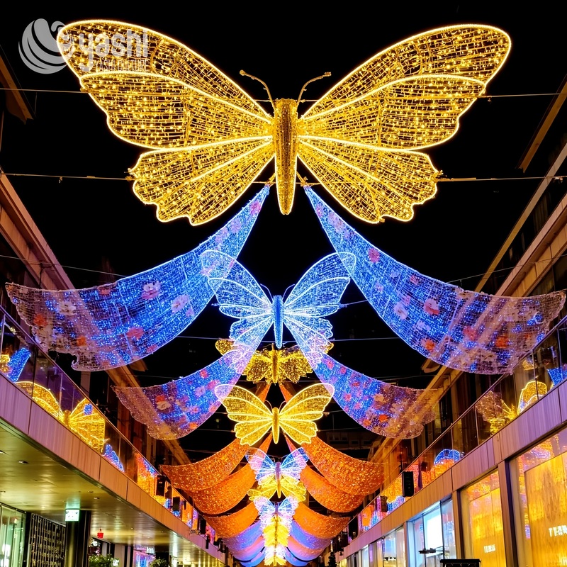 Custom Giant LED Butterfly Light Sculpture, Outdoor Hanging Butterfly Arch Light for Street Shopping Mall Festival Decoration