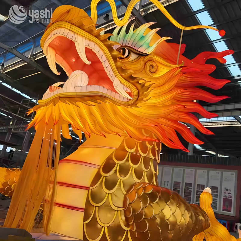 Custom Giant Golden Chinese Dragon Zigong Lantern, Large LED Oriental Dragon Light Sculpture, Waterproof Outdoor Commercial Festival Light Installation