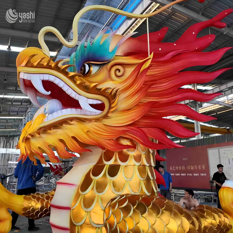 Custom Giant Golden Chinese Dragon Zigong Lantern, Large LED Oriental Dragon Light Sculpture, Waterproof Outdoor Commercial Festival Light Installation