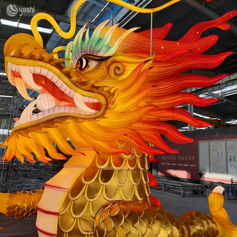 Custom Giant Golden Chinese Dragon Zigong Lantern, Large LED Oriental Dragon Light Sculpture, Waterproof Outdoor Commercial Festival Light Installation