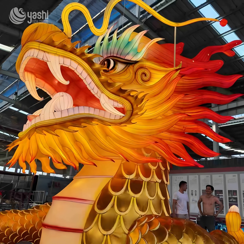 Custom Giant Golden Chinese Dragon Zigong Lantern, Large LED Oriental Dragon Light Sculpture, Waterproof Outdoor Commercial Festival Light Installation