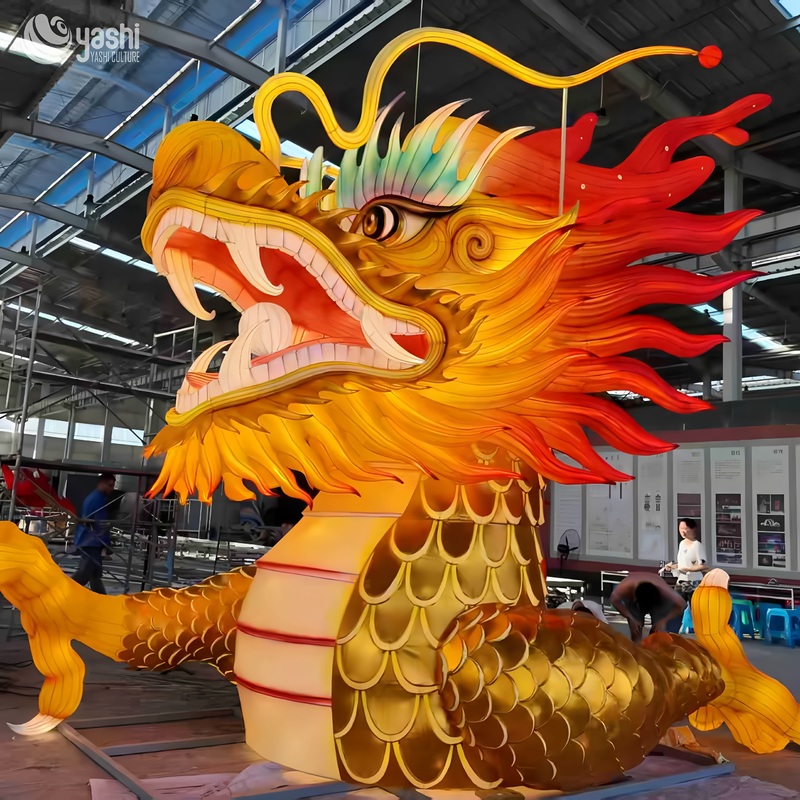 Custom Giant Golden Chinese Dragon Zigong Lantern, Large LED Oriental Dragon Light Sculpture, Waterproof Outdoor Commercial Festival Light Installation