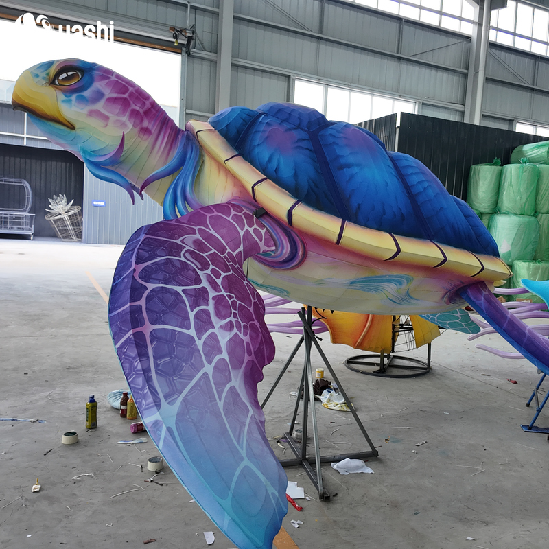 Custom Giant Sea Turtle Zigong Lantern, Colorful Marine Animal LED Light Sculpture, Waterproof Outdoor Ocean Theme Park Festival Light Installation