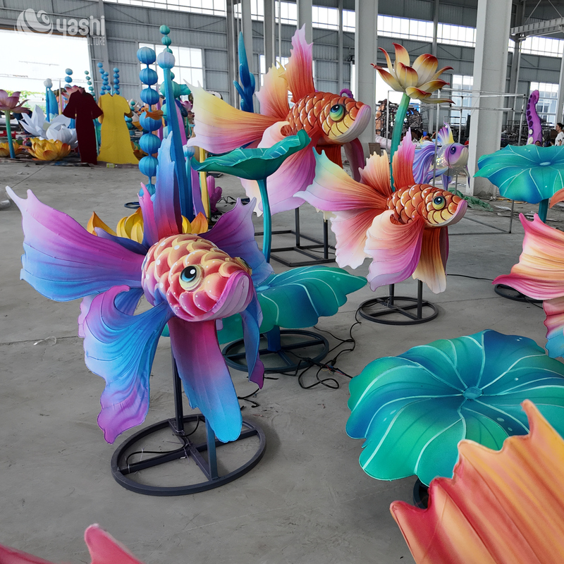 Custom Betta Fish Lantern, Gradient Color Siamese Fighting Fish LED Light Sculpture for Festival Display