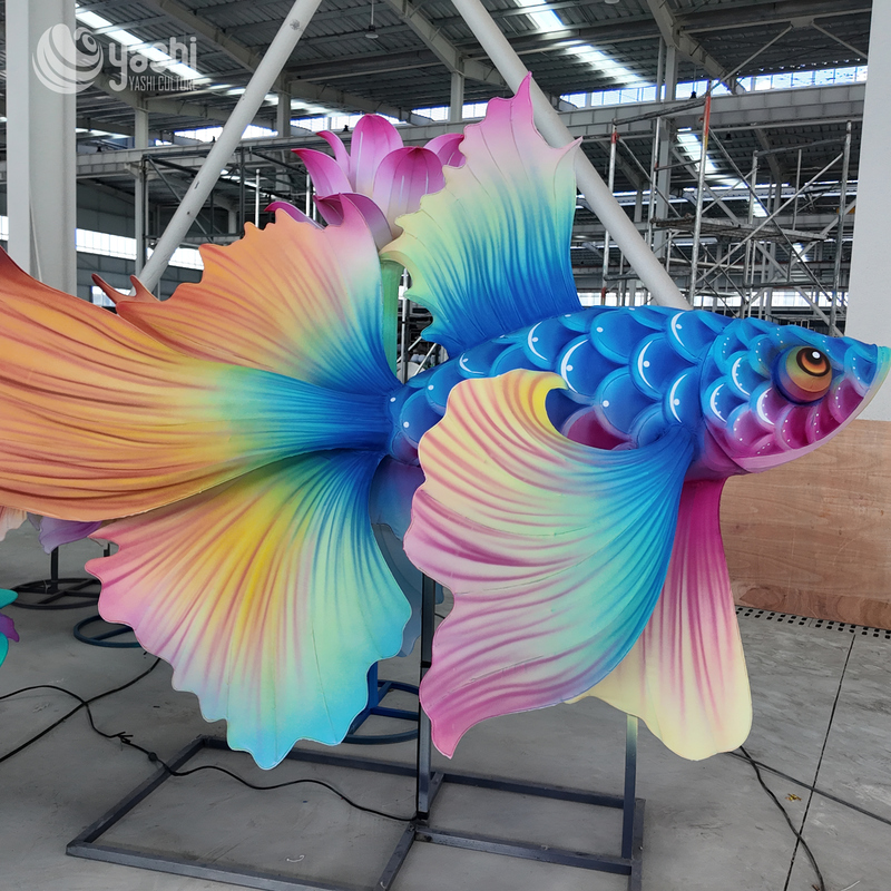 Custom Betta Fish Lantern, Gradient Color Siamese Fighting Fish LED Light Sculpture for Festival Display