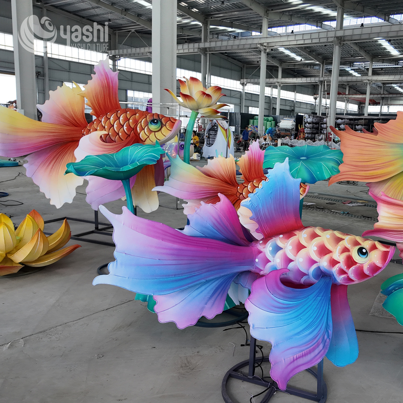 Custom Betta Fish Lantern, Gradient Color Siamese Fighting Fish LED Light Sculpture for Festival Display