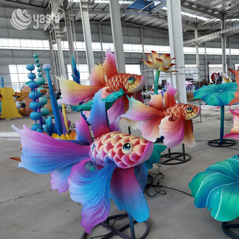Custom Betta Fish Lantern, Gradient Color Siamese Fighting Fish LED Light Sculpture for Festival Display