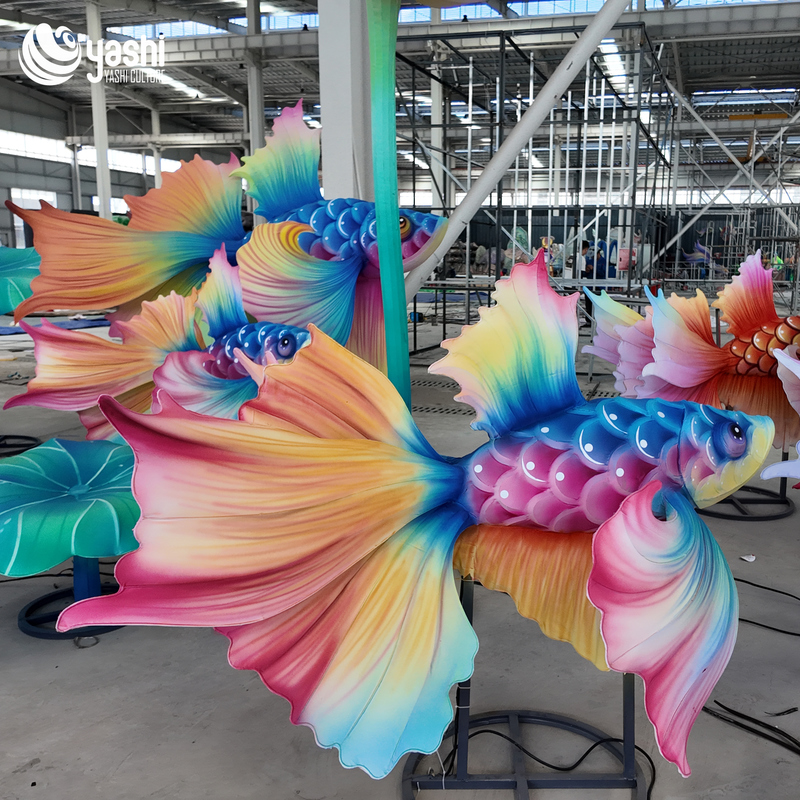 Custom Betta Fish Lantern, Gradient Color Siamese Fighting Fish LED Light Sculpture for Festival Display