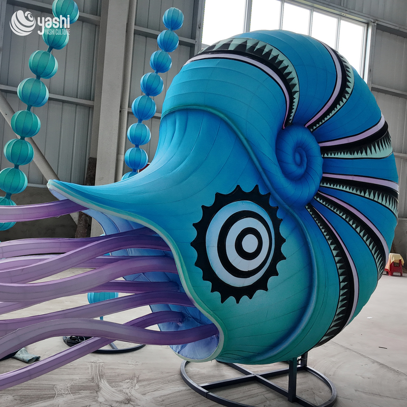 Custom Giant Nautilus Shell Zigong Lantern, Large Ocean Conch LED Light Sculpture, Waterproof Outdoor Marine Theme Park Festival Light Installation
