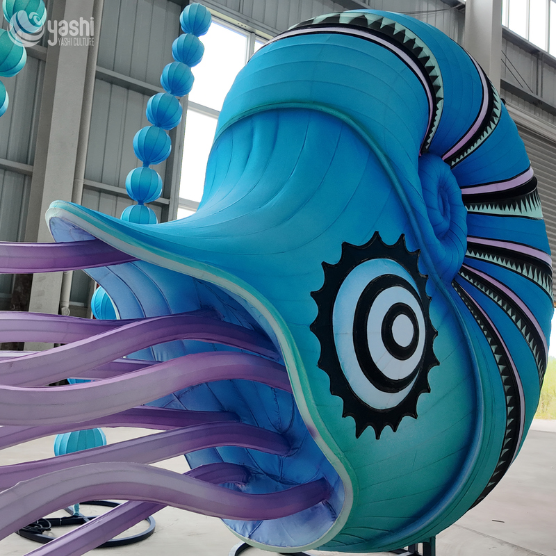 Custom Giant Nautilus Shell Zigong Lantern, Large Ocean Conch LED Light Sculpture, Waterproof Outdoor Marine Theme Park Festival Light Installation