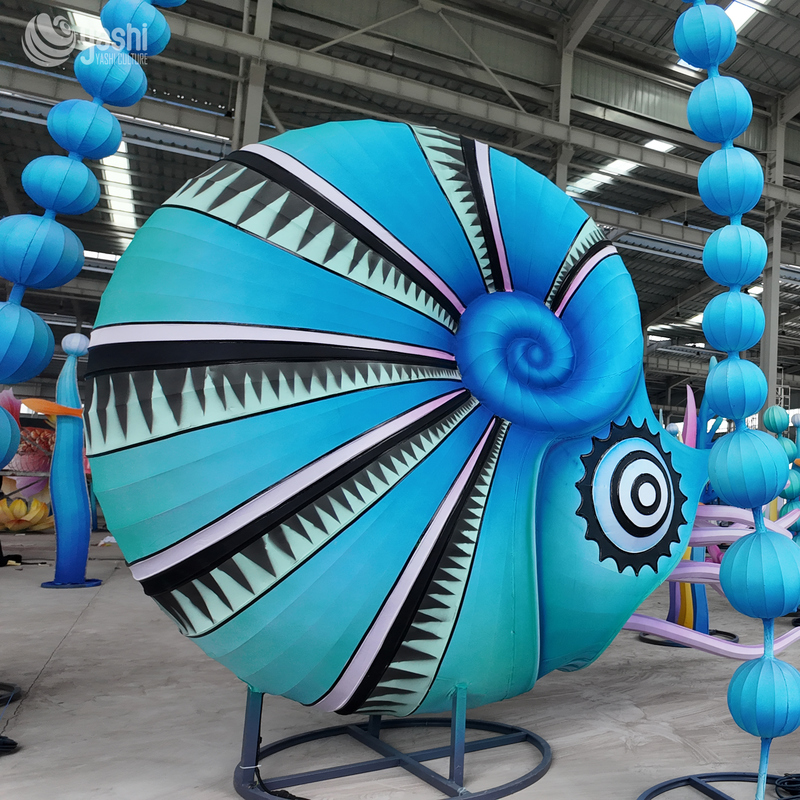 Custom Giant Nautilus Shell Zigong Lantern, Large Ocean Conch LED Light Sculpture, Waterproof Outdoor Marine Theme Park Festival Light Installation