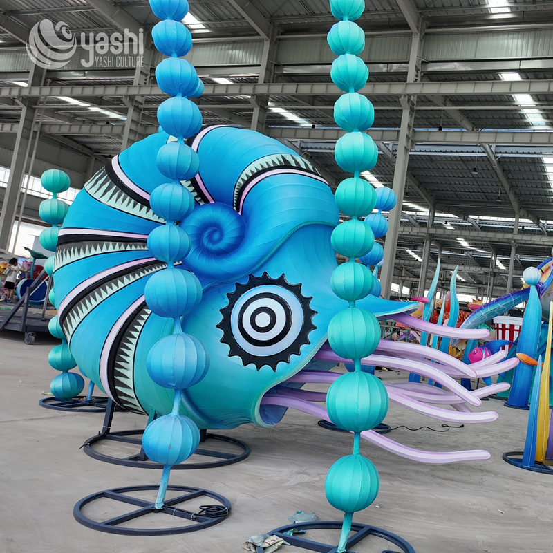 Custom Giant Nautilus Shell Zigong Lantern, Large Ocean Conch LED Light Sculpture, Waterproof Outdoor Marine Theme Park Festival Light Installation