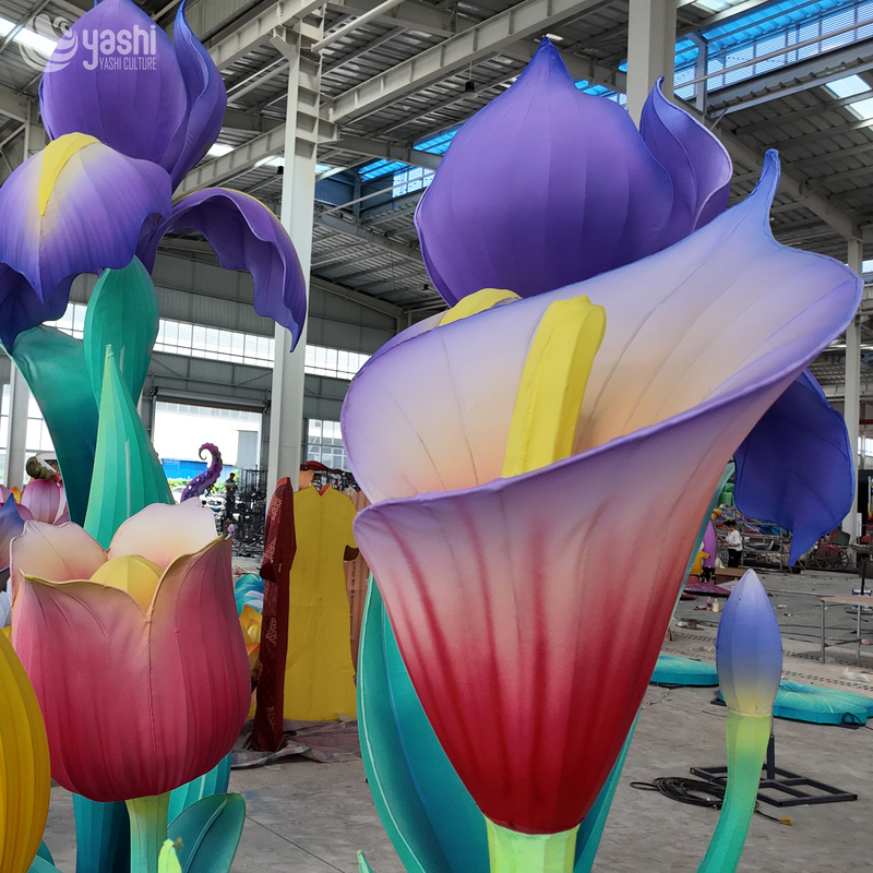 Custom Giant Tulip & Calla Lily Lantern Set, Large Fabric LED Flower Light Sculpture for Park Garden Exhibition