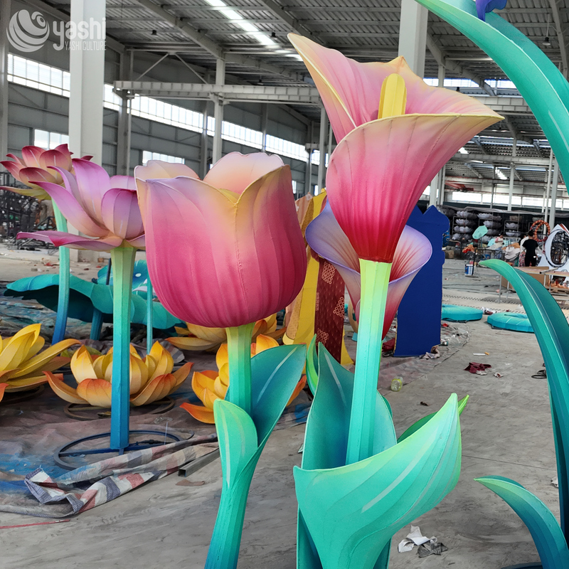 Custom Giant Tulip & Calla Lily Lantern Set, Large Fabric LED Flower Light Sculpture for Park Garden Exhibition