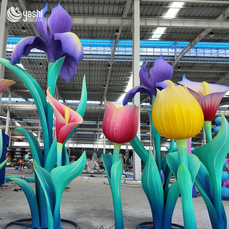 Custom Giant Tulip & Calla Lily Lantern Set, Large Fabric LED Flower Light Sculpture for Park Garden Exhibition