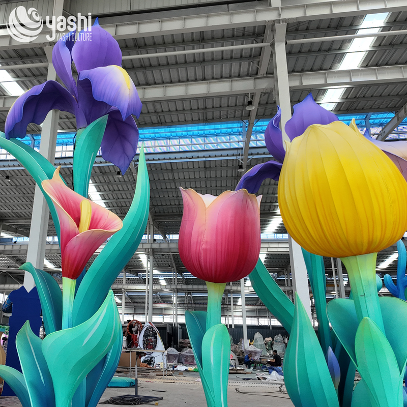 Custom Giant Tulip & Calla Lily Lantern Set, Large Fabric LED Flower Light Sculpture for Park Garden Exhibition