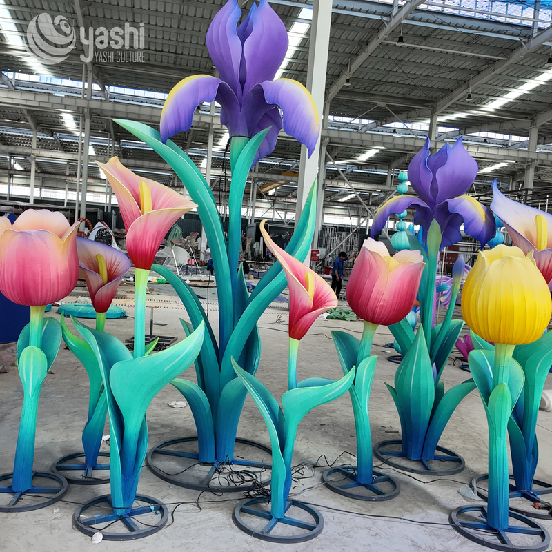 Custom Giant Tulip & Calla Lily Lantern Set, Large Fabric LED Flower Light Sculpture for Park Garden Exhibition