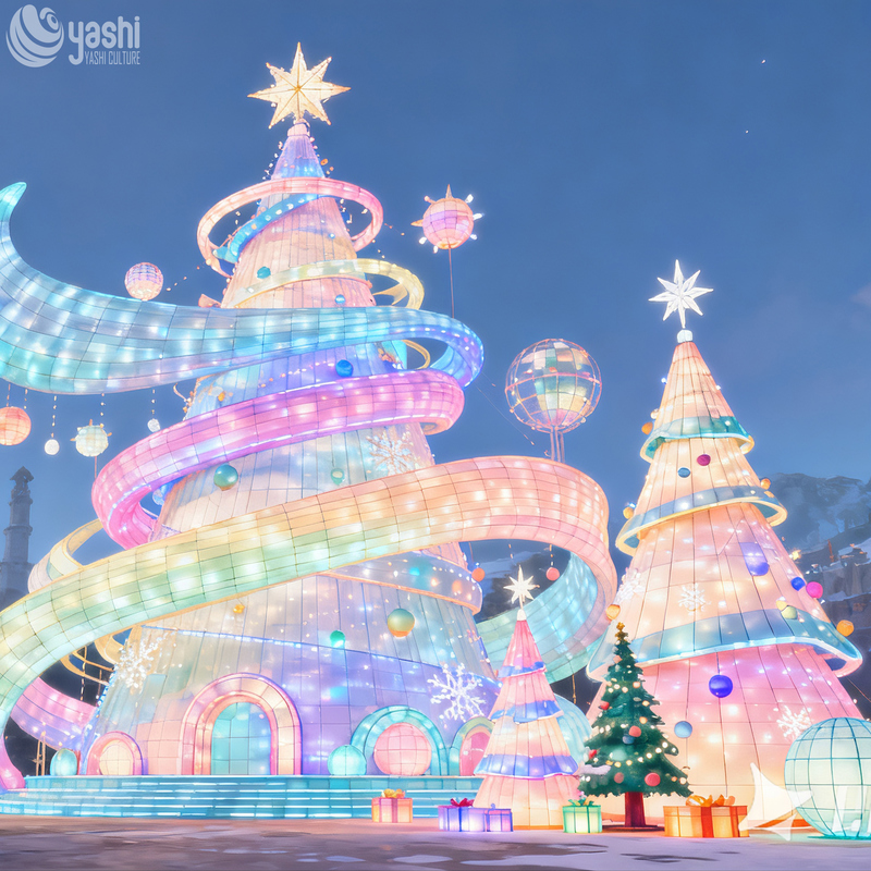 Custom Giant Macaron Color Christmas Tree LED Light Sculpture, Commercial Outdoor Lighting for Christmas Light Show