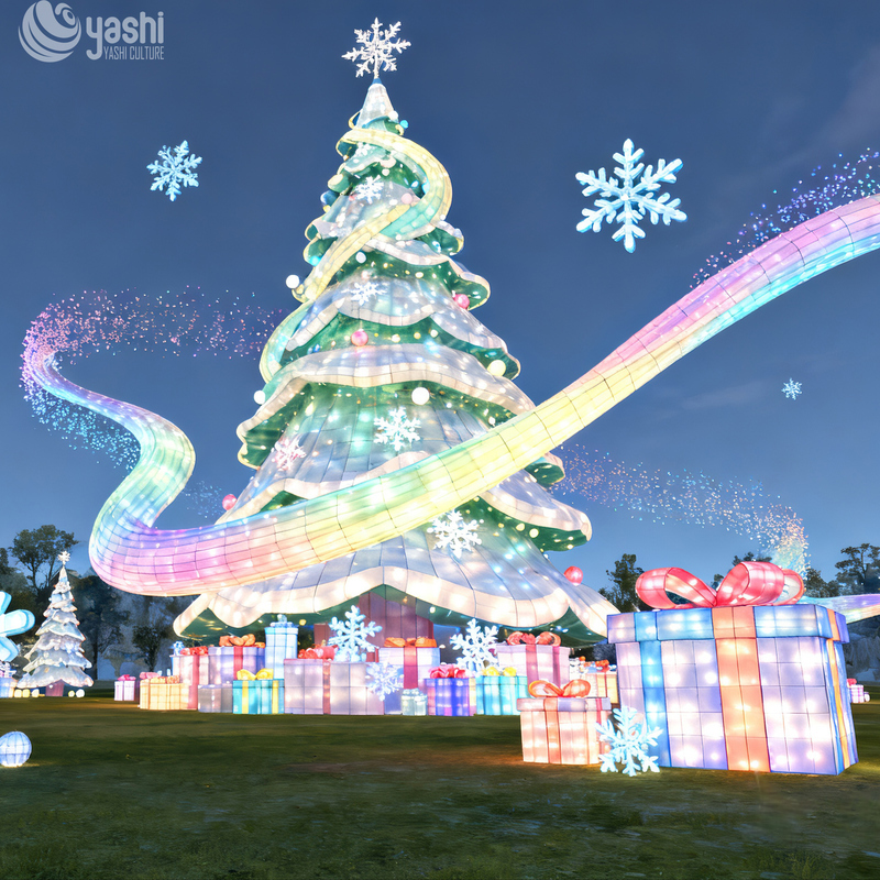 Custom Giant LED Christmas Tree & Reindeer Silk Lantern Set, Outdoor Waterproof Light Sculpture for Plaza Christmas Festival