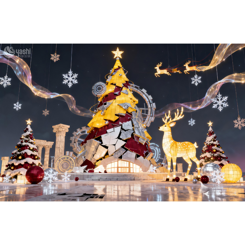 Custom Giant LED Christmas Tree & Reindeer Silk Lantern Set, Outdoor Waterproof Light Sculpture for Plaza Christmas Festival