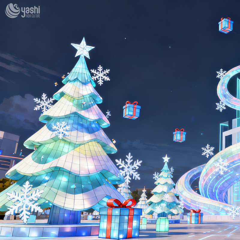 Custom Giant Spiral Slide Christmas Tree Silk Lantern Set, Outdoor LED Light Sculpture Group for Theme Park Christmas Light Festival