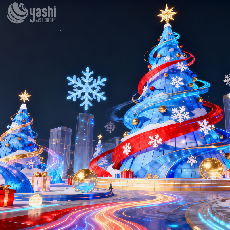Custom Giant Spiral Slide Christmas Tree Silk Lantern Set, Outdoor LED Light Sculpture Group for Theme Park Christmas Light Festival