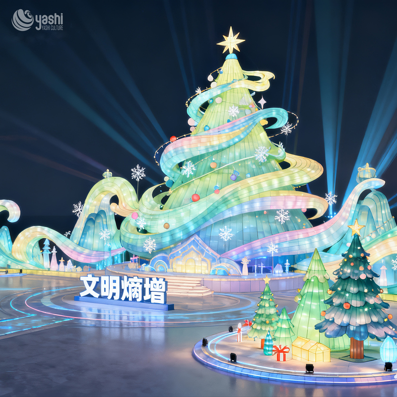 Custom Giant Christmas Tree with Climbing Snowman Lantern, Waterproof LED Light Sculpture for Plaza & Theme Park
