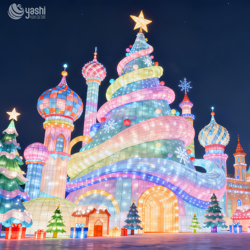 Custom Giant Christmas Tree with Climbing Snowman Lantern, Waterproof LED Light Sculpture for Plaza & Theme Park