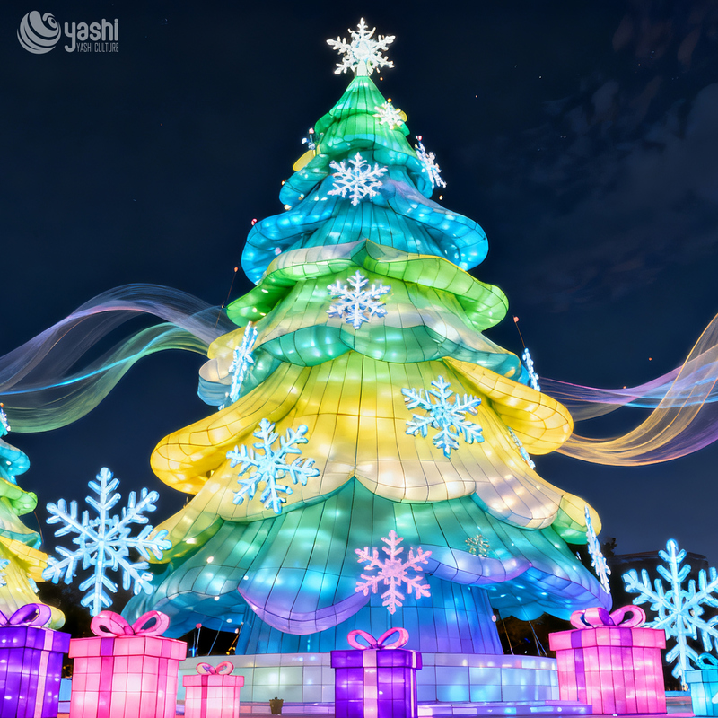 Custom Giant Christmas Tree with Climbing Snowman Lantern, Waterproof LED Light Sculpture for Plaza & Theme Park