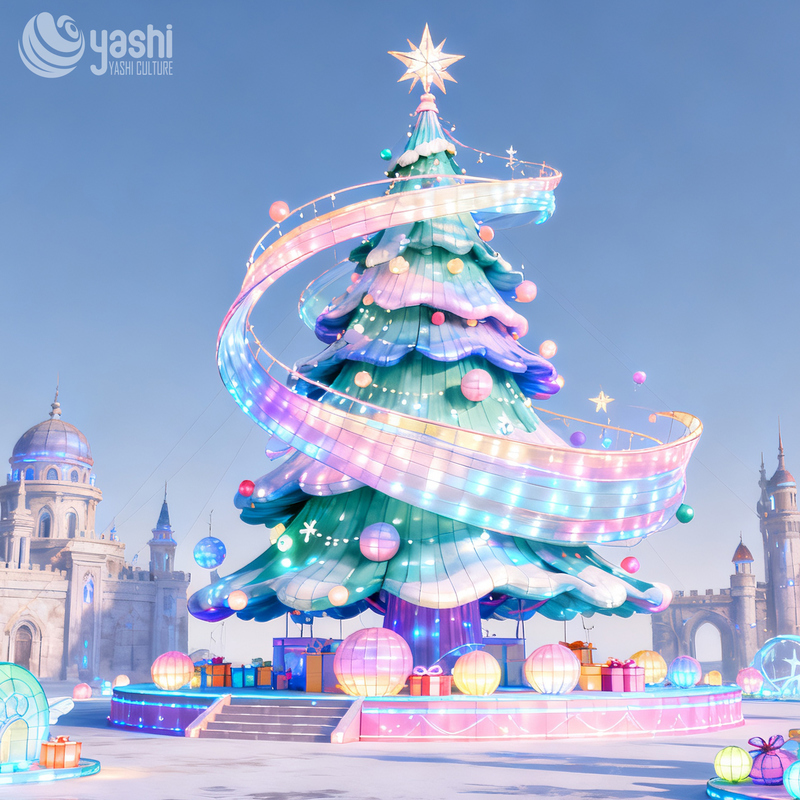 Custom Giant Pastel LED Christmas Tree Light Sculpture, Outdoor Waterproof Festival Light for Mall & Theme Park Christmas Light Show